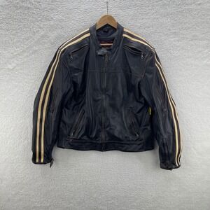 Komodo Leather Motorcycle Jacket Mens XL Brown Cafe Racer Stripes Padded Lined